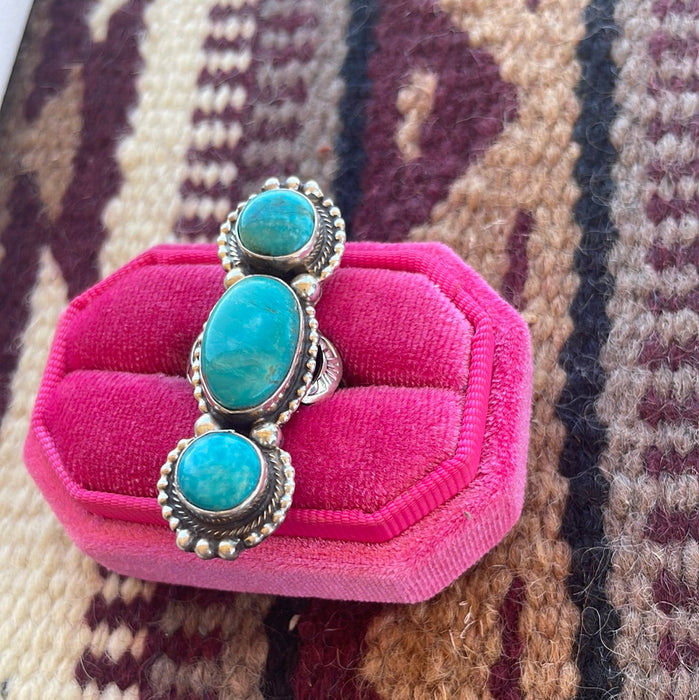 “The 3 Stone” Navajo Turquoise & Sterling Silver Ring Size 8.5 Signed - Culture Kraze Marketplace.com