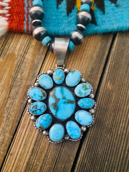 Navajo Sterling Silver & Kingman Turquoise Beaded Necklace Set