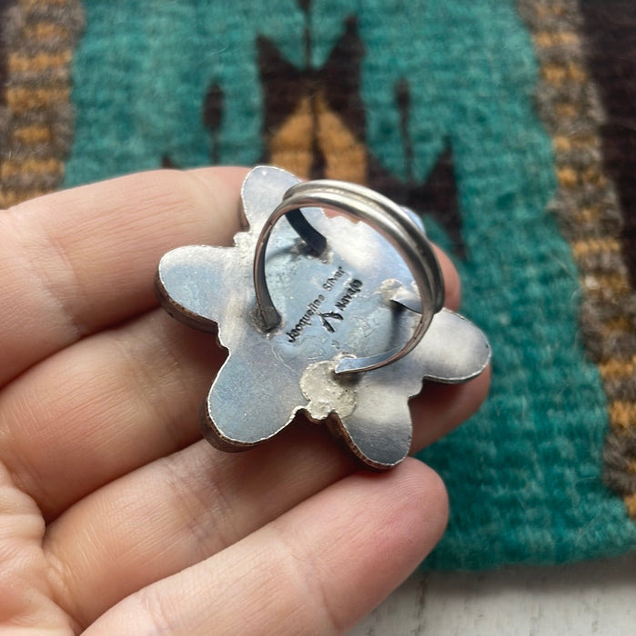 Navajo Jacqueline Silver & Royston Turquoise Flower Ring Size 8.5 Signed - Culture Kraze Marketplace.com