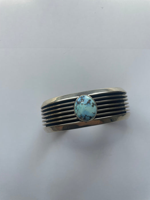 Navajo Golden Hills Turquoise And Sterling Silver Cuff Bracelet Signed