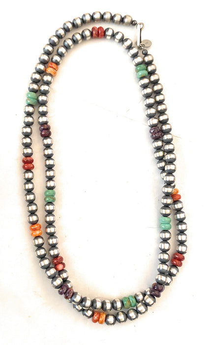 Navajo Multi Stone & Sterling Silver Pearl Beaded 30” Necklace - Culture Kraze Marketplace.com