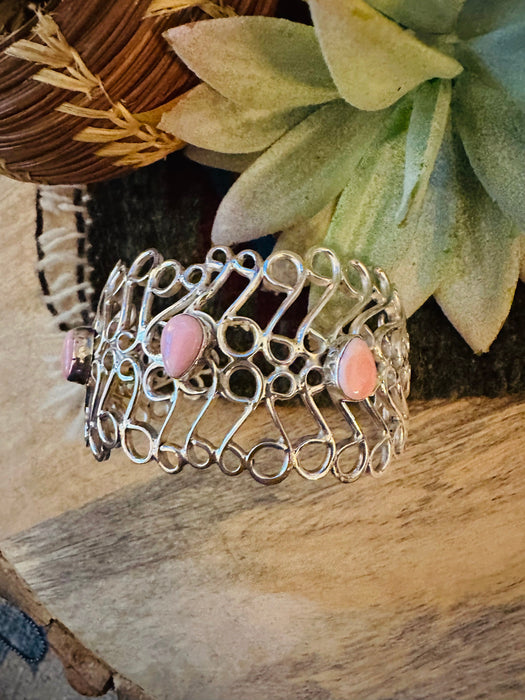 Navajo Queen Pink Conch Shell & Sterling Silver Cuff Bracelet