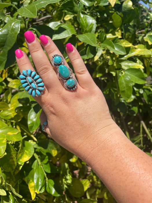 “The 3 Stone” Navajo Turquoise & Sterling Silver Ring Size 8.5 Signed - Culture Kraze Marketplace.com