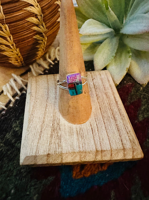 Navajo Sterling Silver & Multi Stone Inlay Ring Size 7.5 - Culture Kraze Marketplace.com