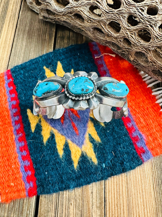 Navajo Old Pawn Kingman Turquoise & Sterling Silver Cuff Bracelet