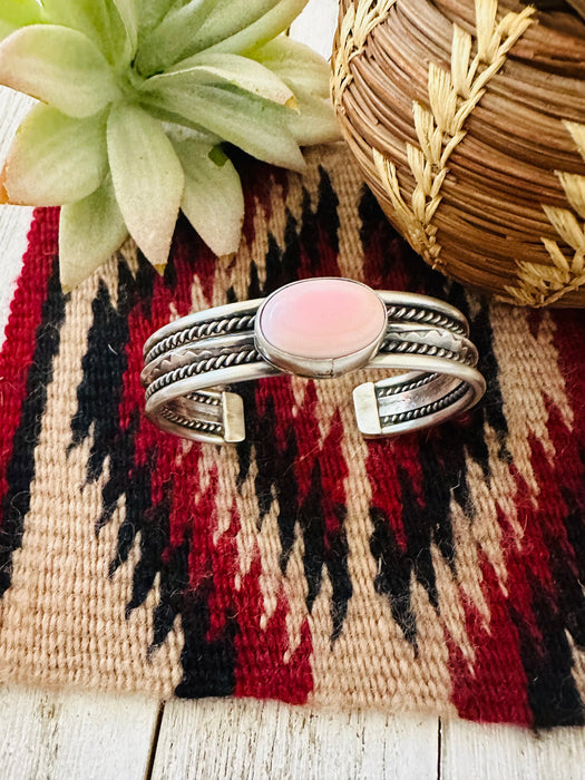 Navajo Queen Pink Conch Shell & Sterling Silver Cuff Bracelet