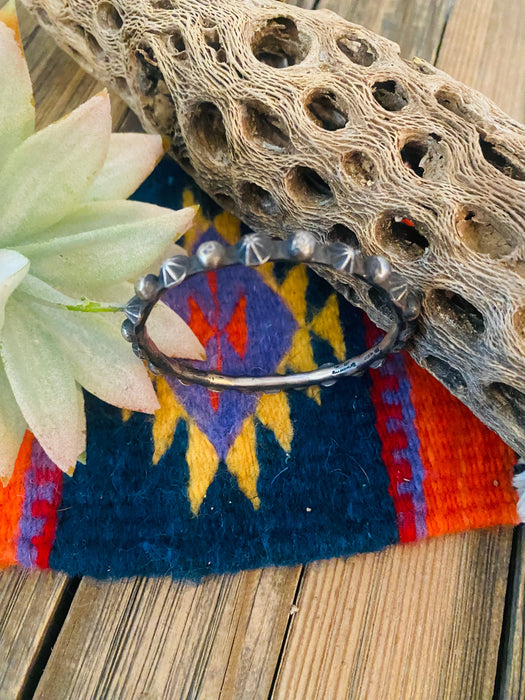 Navajo Hand Stamped Sterling Silver Bangle Bracelet by Chimney Butte