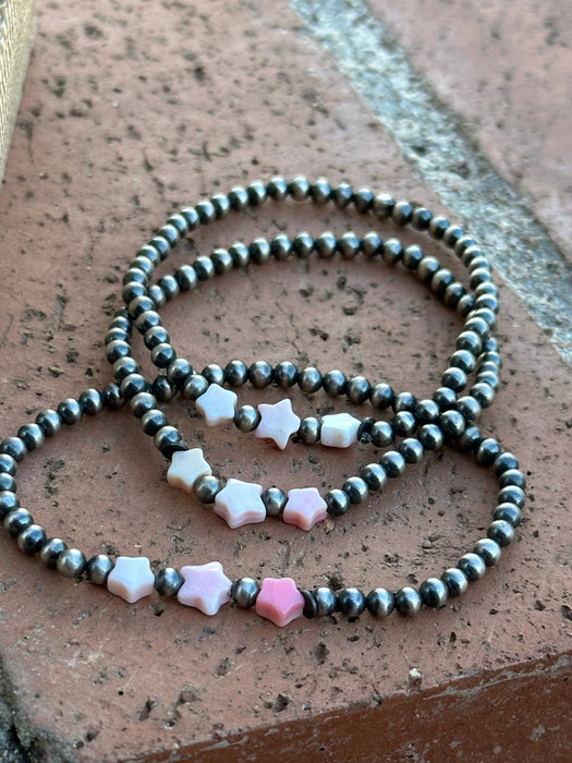 Sterling Silver Pearl & Pink Conch Star Beaded Bracelet