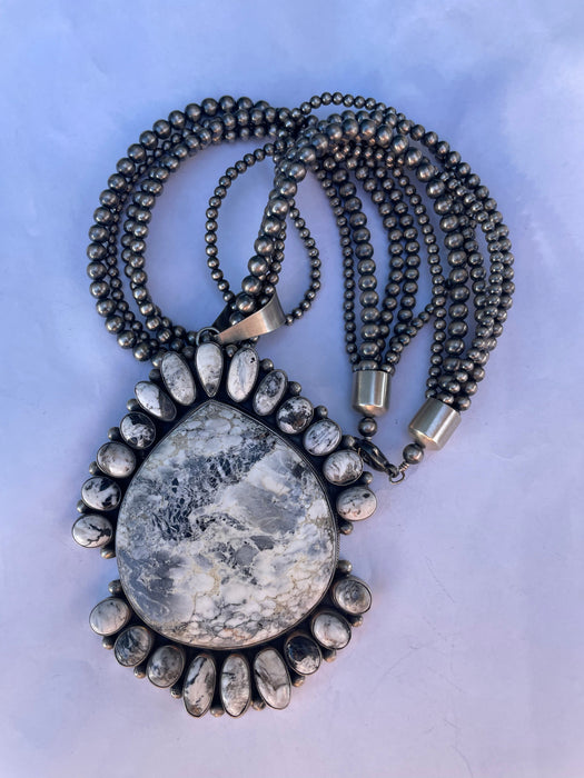 Navajo Handmade White Buffalo And Sterling Silver Beaded Necklace By B Yellowstone