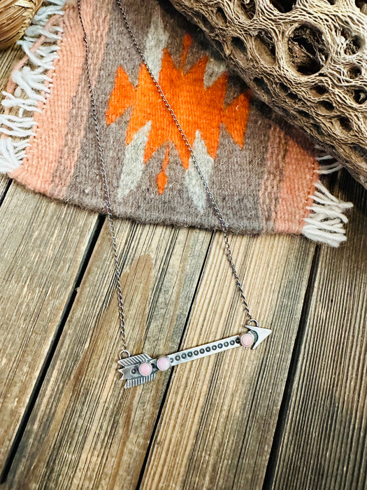 Navajo Sterling Silver & Queen Pink Conch Shell Arrow Necklace