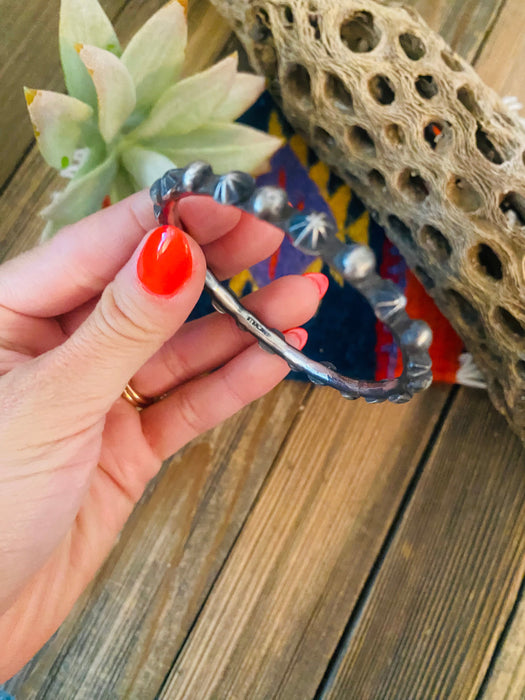 Navajo Hand Stamped Sterling Silver Bangle Bracelet by Chimney Butte