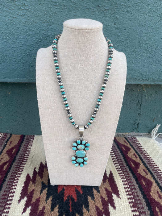 Beautiful Navajo Sterling Silver Turquoise Necklace Signed Sheila Becenti