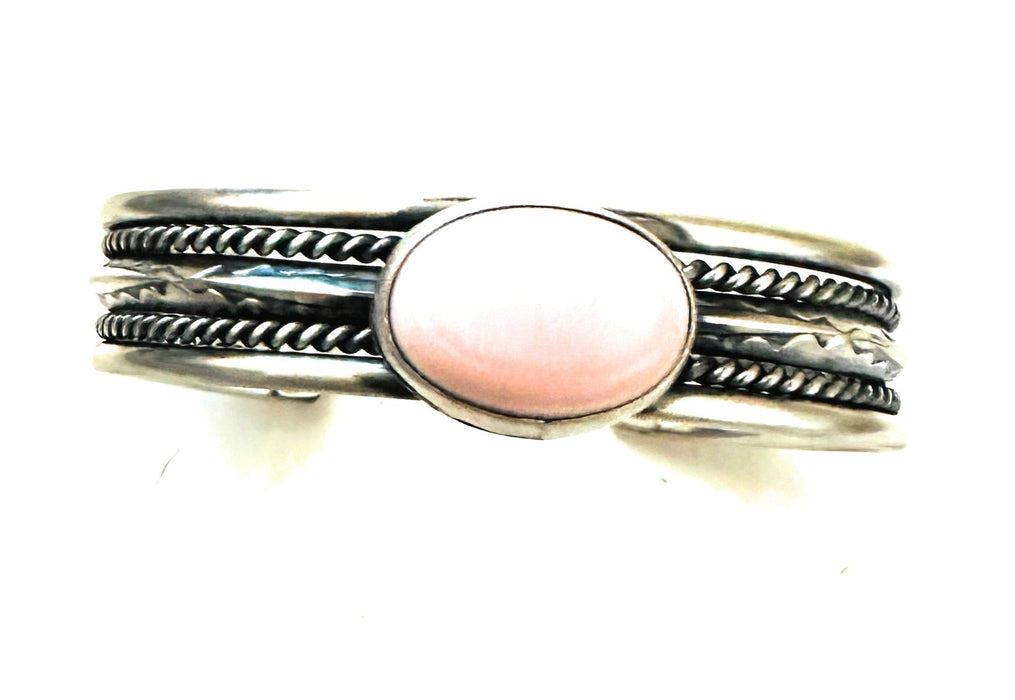 Navajo Queen Pink Conch Shell & Sterling Silver Cuff Bracelet