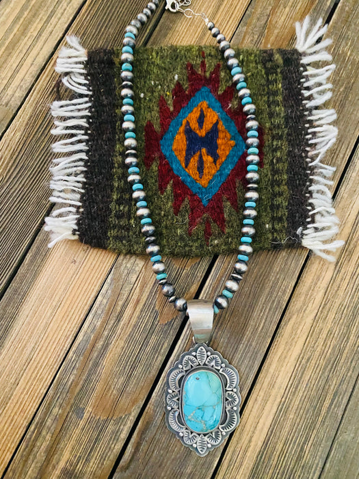 Navajo Sterling Silver & Turquoise Beaded Necklace