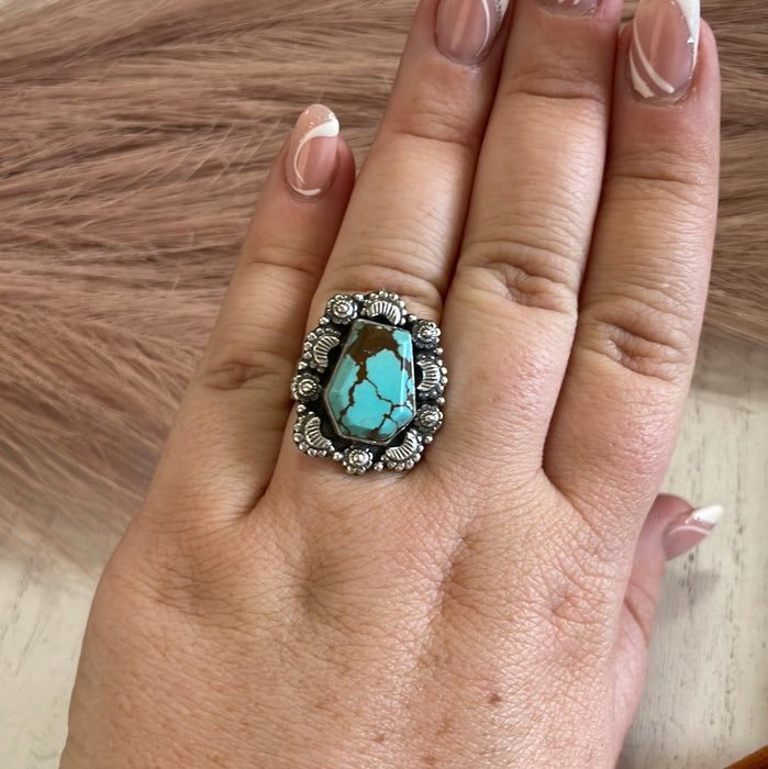 Handmade Sterling Silver & Turquoise Adjustable Ring Signed Nizhoni - Culture Kraze Marketplace.com