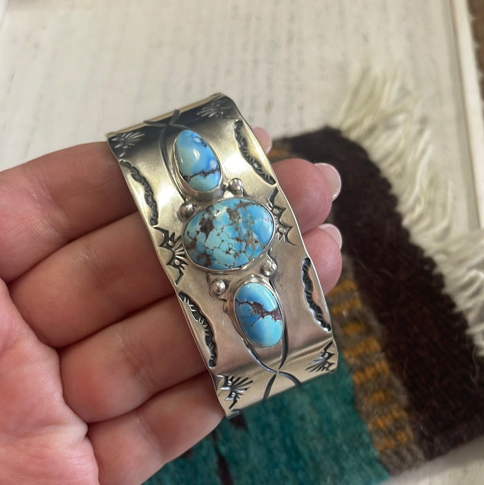 Navajo Golden Hills Turquoise & Sterling Silver Cuff Bracelet Signed