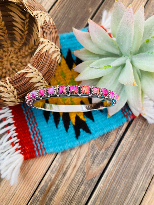 Handmade Pink Dream Mojave & Sterling Silver Bangle Bracelet