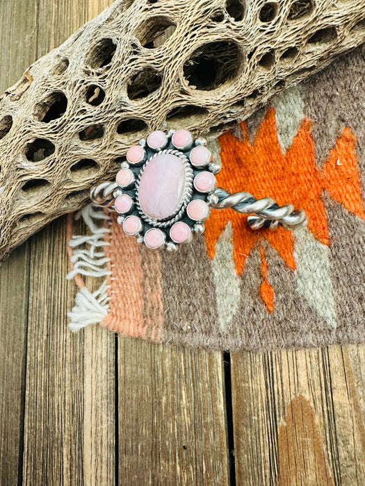 Navajo Queen Pink Conch Shell & Sterling Silver Cluster Cuff Bracelet