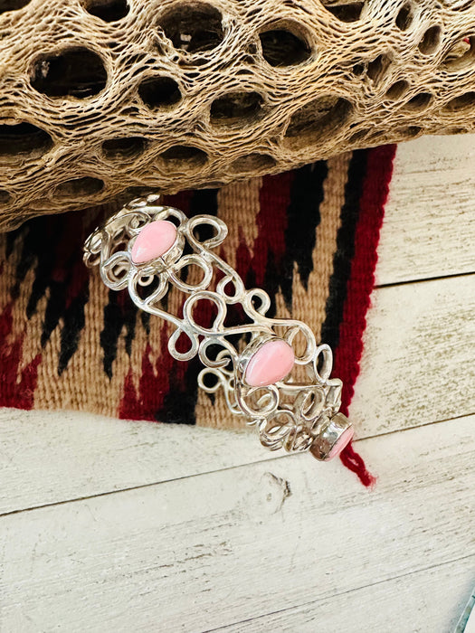 Navajo Queen Pink Conch Shell & Sterling Silver Cuff Bracelet