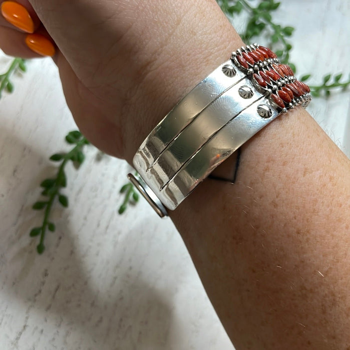 Nizhoni Handmade Sterling Silver & Coral Cuff Bracelet