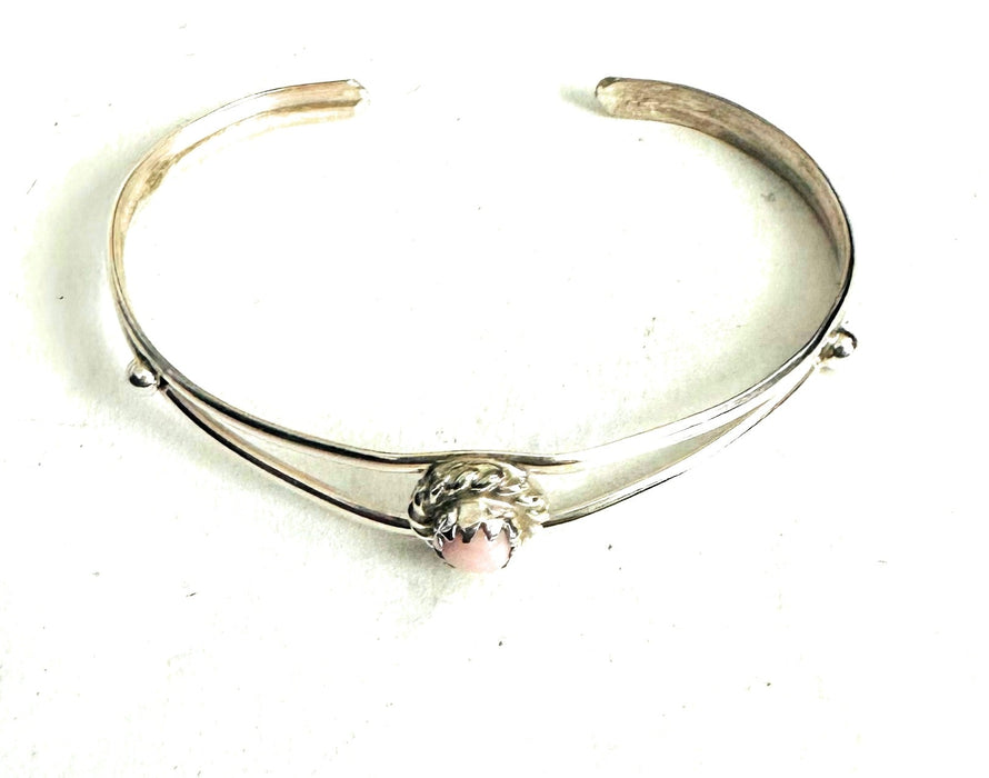 Navajo Queen Pink Conch Shell & Sterling Silver Baby Cuff Bracelet