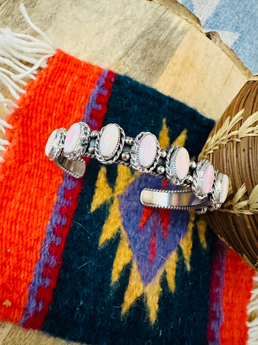 Navajo Queen Pink Conch Shell & Sterling Silver Cuff Bracelet