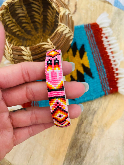 Navajo Made Beaded Leather Bangle Bracelet