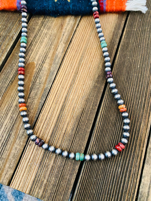 Navajo Multi Stone & Sterling Silver Pearl Beaded 30” Necklace - Culture Kraze Marketplace.com