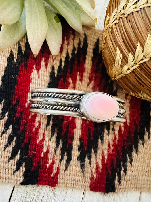 Navajo Queen Pink Conch Shell & Sterling Silver Cuff Bracelet