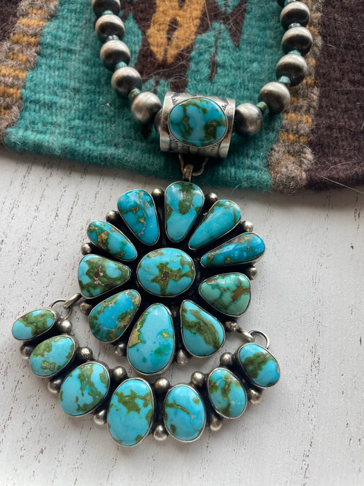 Beautiful Navajo Sterling Silver Turquoise Necklace Signed