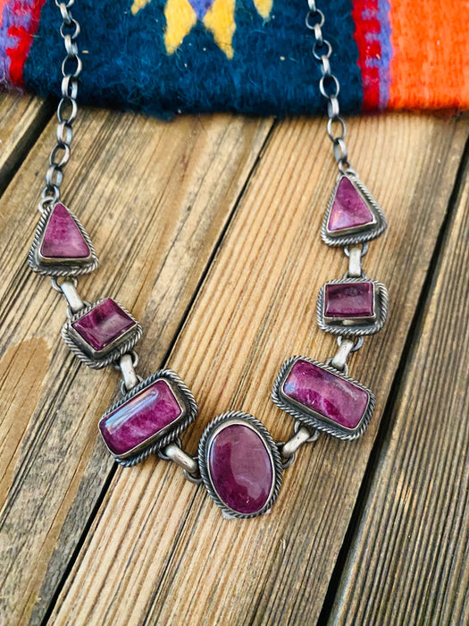 Navajo Sterling Silver & Purple Spiny Necklace by Paul Livingston