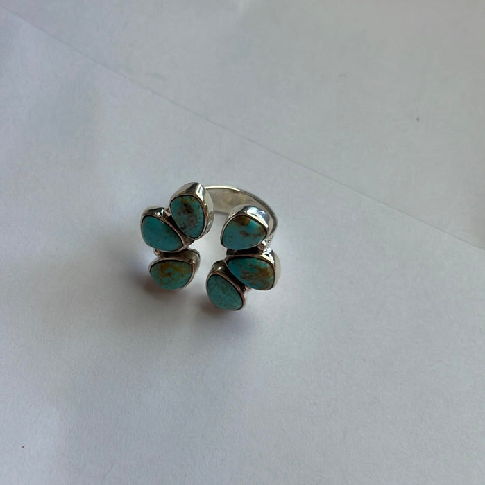 Nizhoni Handmade Turquoise & Sterling Silver Adjustable Flower Ring - Culture Kraze Marketplace.com