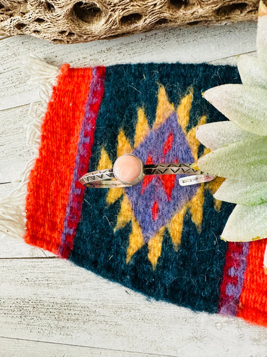 Navajo Queen Pink Conch Shell & Sterling Silver Cuff Bracelet