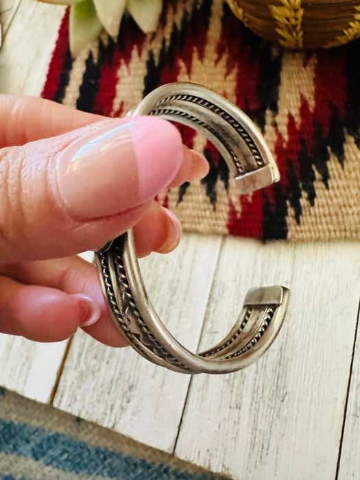 Navajo Queen Pink Conch Shell & Sterling Silver Cuff Bracelet