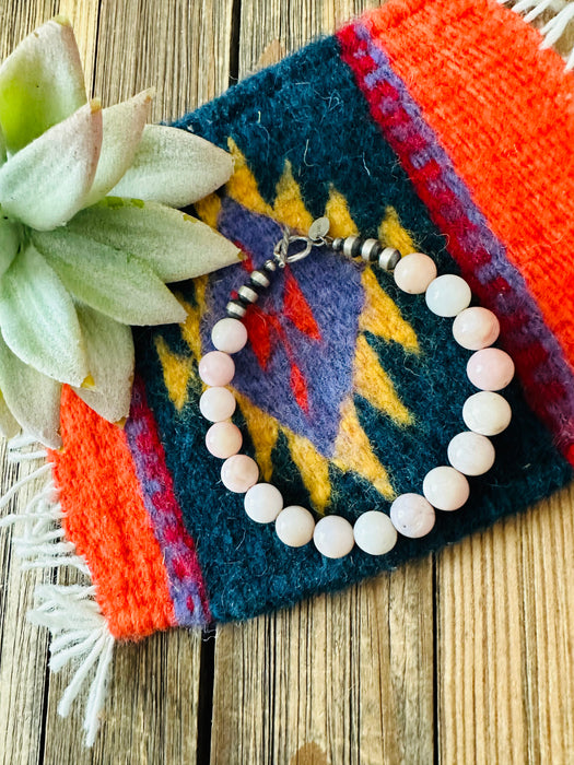 Navajo Queen Pink Conch Shell & Sterling Silver Beaded Bracelet