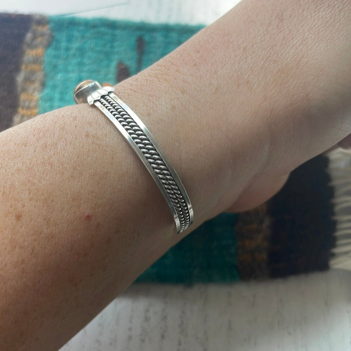 Navajo Spice And Sterling Silver Single Stone Adjustable Cuff Bracelet