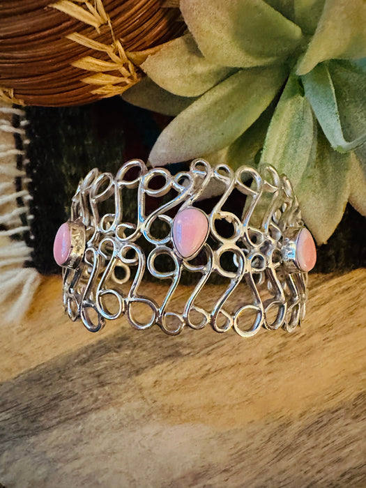 Navajo Queen Pink Conch Shell & Sterling Silver Cuff Bracelet