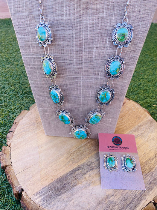 Navajo Sterling Silver & Sonoran Mountain Turquoise Necklace Set