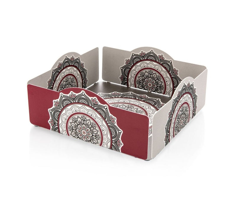 Dorit Judaica Matzah Tray with Mandala Design - Maroon and Black - Culture Kraze Marketplace.com