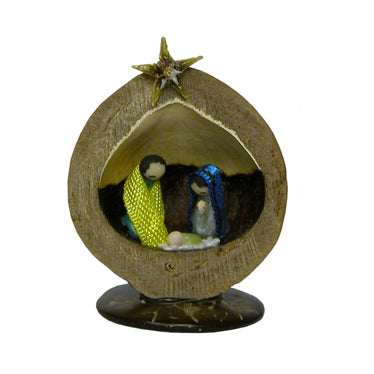 <center>Mini Macadamia Nativity</br>handmade in Ecuador by artisans at Camari<br/>Macadamia Nut Measures 1 1/2" tall x 1 1/8" wide x 1" diameter</center>