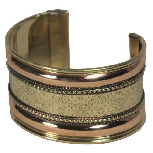<center>Cuff made of Copper and Brass</br>Measures 1-1/2" wide x 2-3/4" diameter</center>