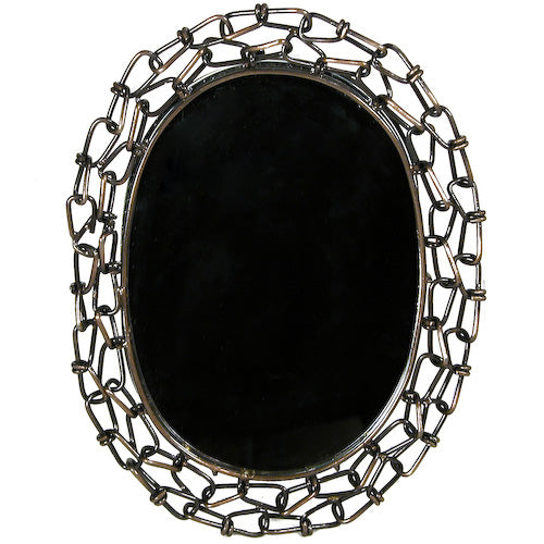 <center>Oval Mirror made of Large Link Chain</br>Mirror Measures 5" wide x 7" high</center>