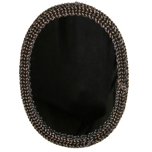 <center>Oval Mirror made of Woven Chain</br>Mirror Measures 5" wide x 7" high</center>