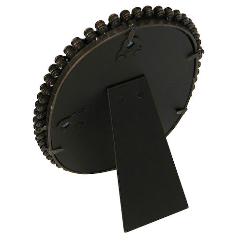 <center>Oval Mirror made of Recycled Bicycle Chain - Back View</br>Mirror Measures 5" wide x 7" high</center>