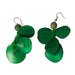<center>Green Tagua Slice Earrings by Artisans in Peru </br>Measures 2-3/4” drop x 1-1/2” wide, stainless steel hooks</center>