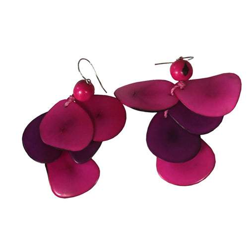 <center>Pink Tagua Slice Earrings by Artisans in Peru </br>Measures 2-3/4” drop x 1-1/2” wide, stainless steel hooks</center>