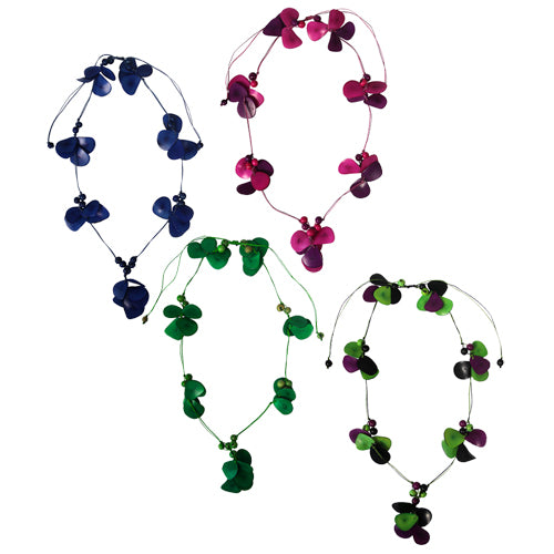 <center>Tagua Multi-Colored Slice and Bead Necklaces by Artisans in Peru </br>Measures 20” drop x 1-1/2” wide, adjustable</center>