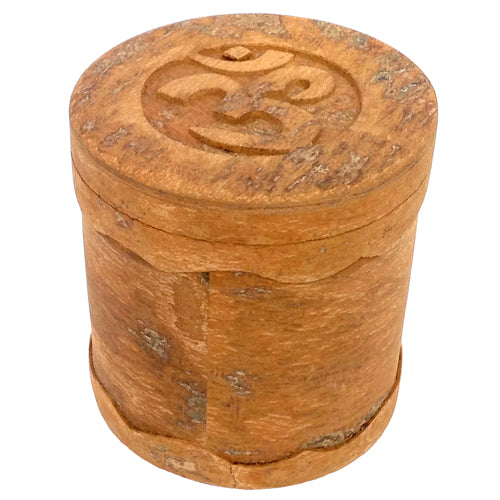 <center>OM Box made from Cinnamon Wood crafted by Artisans in Vietnam <br /> Measures 3&rdquo; high x 2 7/8&rdquo; diameter</center>