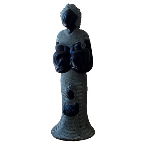 <center>Soapstone Mother and Children Figurine</br>7 1/2'' high x 2 5/8'' wide x 2 3/8'' deep</br>Crafted by Artisans in Haiti</center>