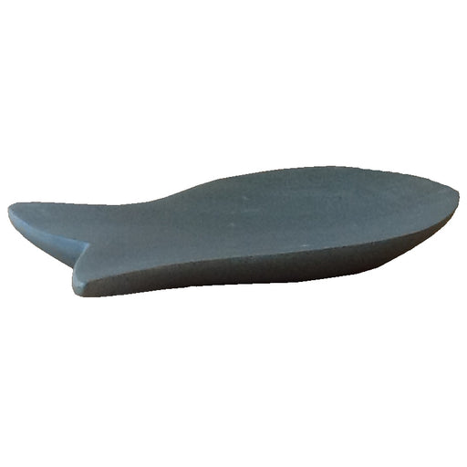 <center>Smooth Soapstone Fish Dish Grey</br>7/8'' high x 7'' wide x 3 3/8'' deep</br>Crafted by Artisans in Haiti</center>